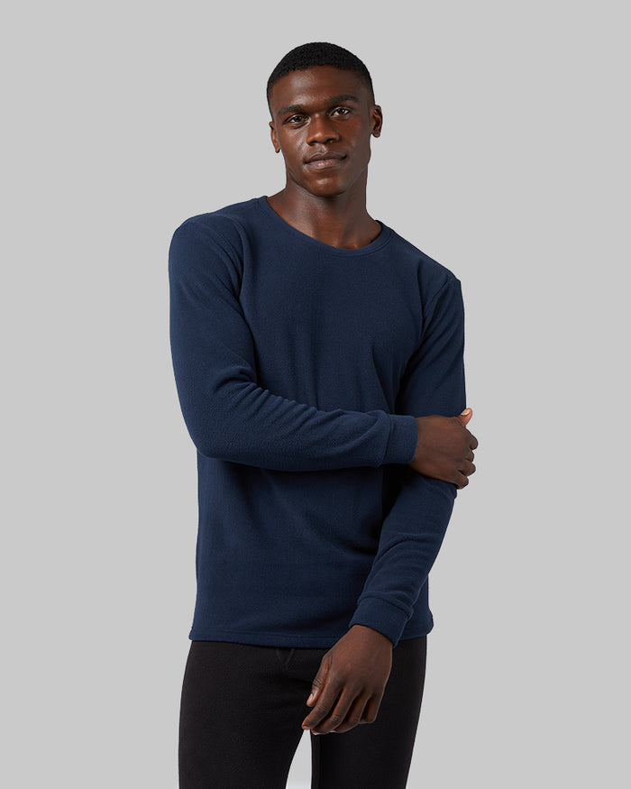 32 Degrees Stormy Night _ Men's Heavyweight Fleece Baselayer Crew Top {model: Darius is 6'1", wearing size M}{bottom}{right}{bottom}{right}