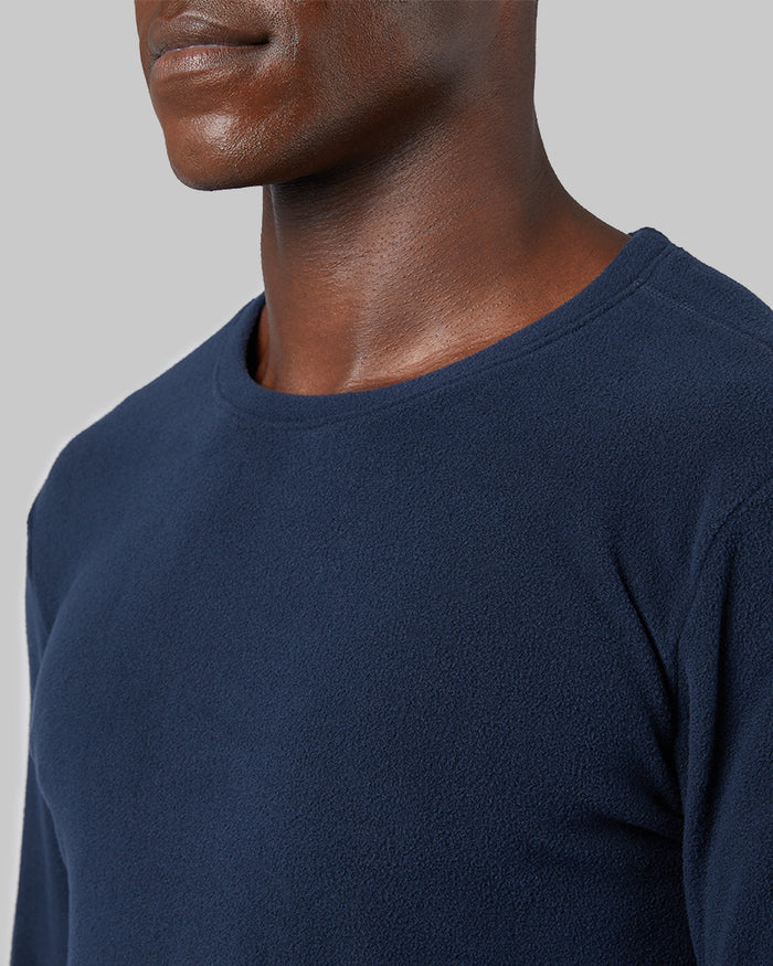 32 Degrees Stormy Night _ Men's Heavyweight Fleece Baselayer Crew Top {model: Darius is 6'1", wearing size M}{bottom}{right}{bottom}{right}