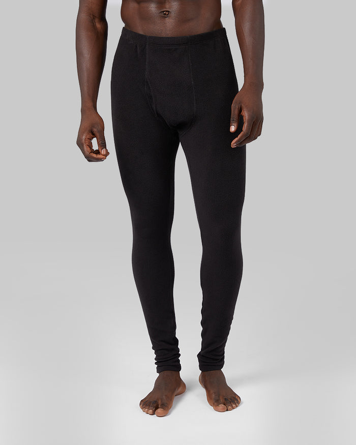 32 Degrees Black _ Men's Heavyweight Fleece Baselayer Legging {model: Darius is 6'1", wearing size M}{bottom}{right}{bottom}{right}