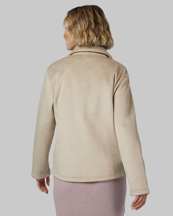 32 Degrees Oxford Tan _ Women's Brushed Faux Wool Jacket {model: Linda is 5'9"and size 4 wearing size S}{bottom}{right} {bottom}{right}