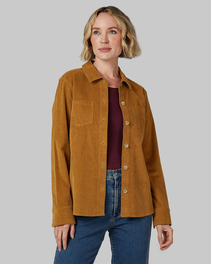32 Degrees Dijon _ Women's Corduroy shirt Jacket {model: Linda is 5'9"and size 4 wearing size S}{bottom}{right} {bottom}{right}