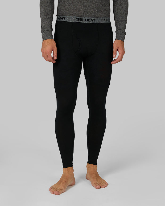 32 Degrees Black _ Men's Lightweight Baselayer Legging {model: Jacque is 6'2", wearing size M}{bottom}{right} {bottom}{right}