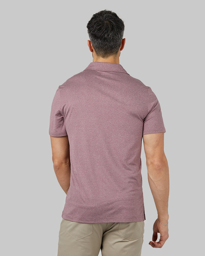 32 Degrees Pomegranate Heather _ Mens Cool Classic Polo {model: Daniel is 6'2", wearing size M}{bottom}{right} {bottom}{right}