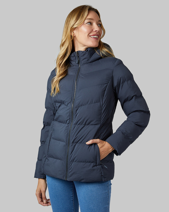 32 Degrees India Ink _ Womens Midweight Puffer Tech Jacket {model: Hollie is 5'10"and size 4 wearing size S}{bottom}{right} {bottom}{right}