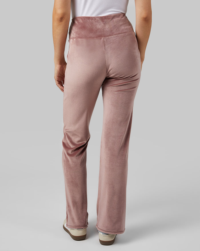 32 Degrees Saddle _ Women's High-Waist soft Velour Flare Pant {model: Gabriella is 5'8"and size 6 wearing size S}{bottom}{right} {bottom}{right}
