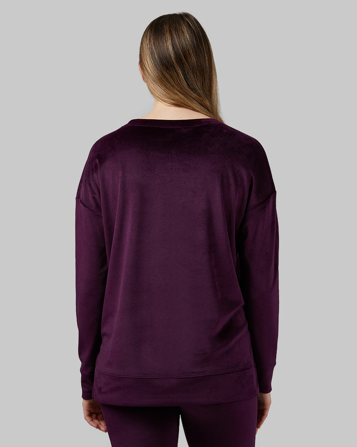 32 Degrees Irises _ Women's soft Velour Crew Top {model: Julia is 5'8"and size 4 wearing size S}{bottom}{right} {bottom}{right}
