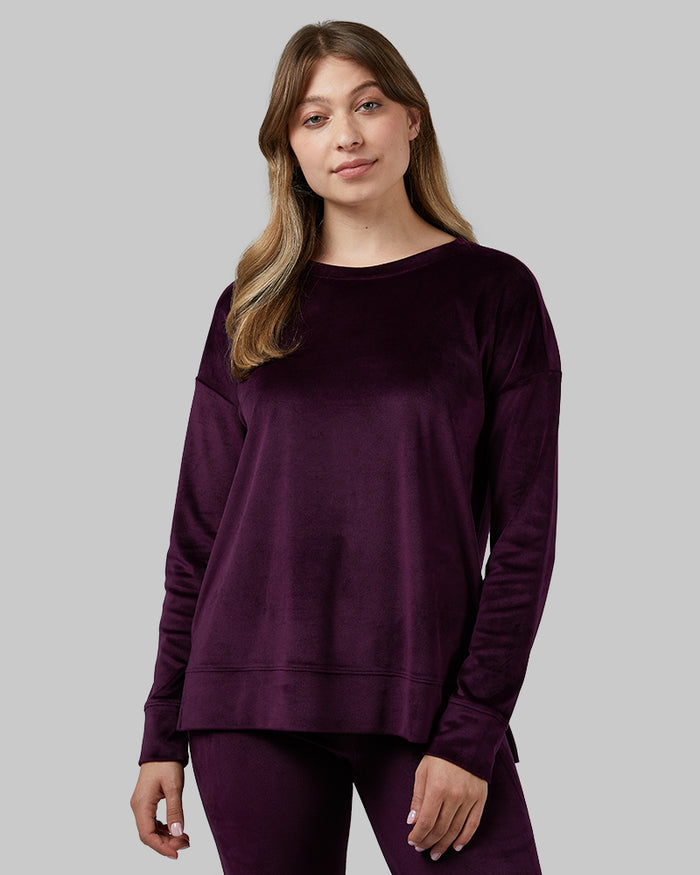 32 Degrees Irises _ Women's soft Velour Crew Top {model: Julia is 5'8"and size 4 wearing size S}{bottom}{right} {bottom}{right}