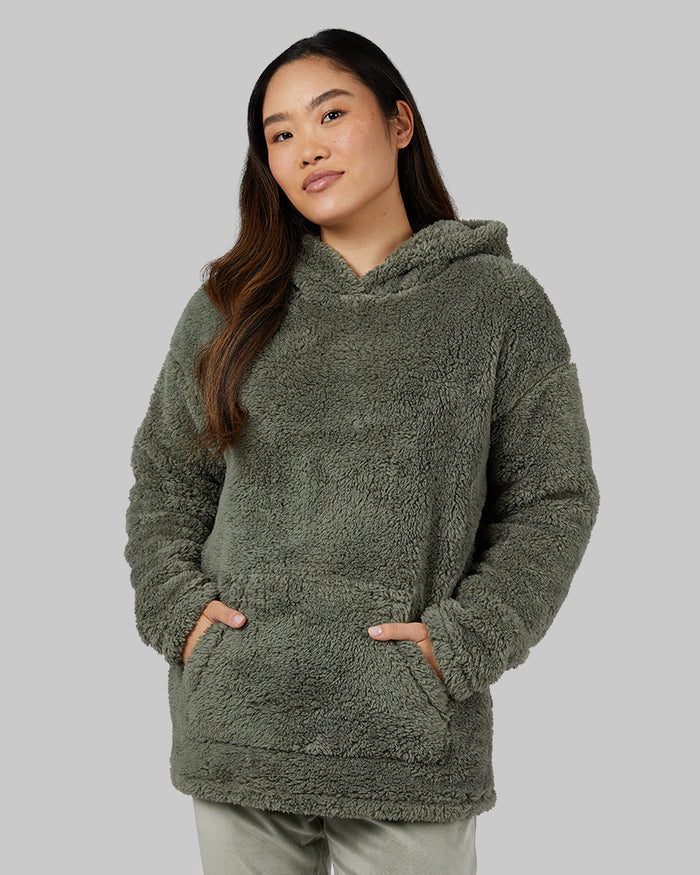 32 Degrees Thyme _ Women's soft sherpa Pullover Hoodie {model: Dara is 5'7"and size 4 wearing size S}{bottom}{right} {bottom}{right}