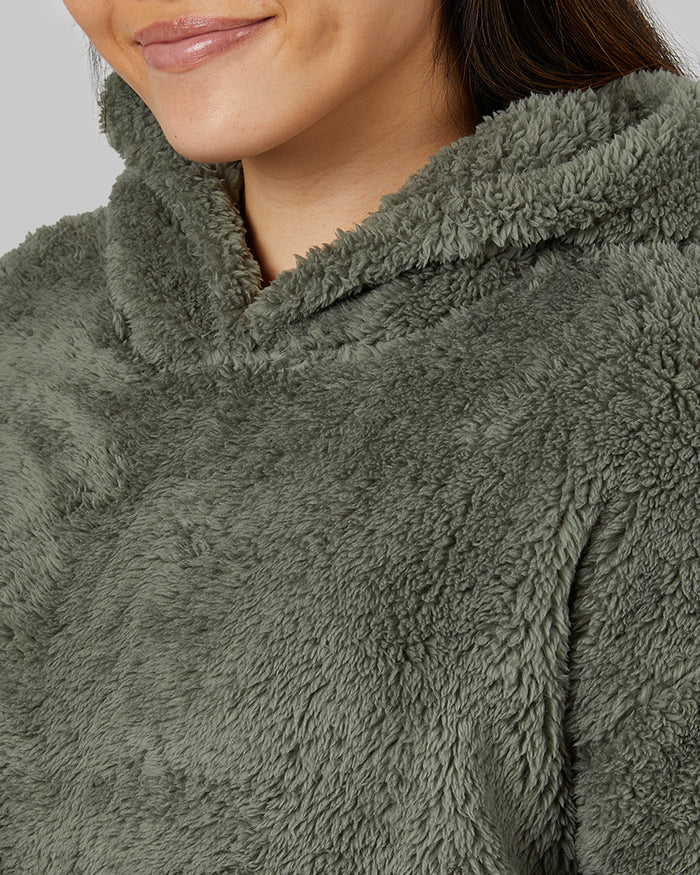 32 Degrees Thyme _ Women's soft sherpa Pullover Hoodie {model: Dara is 5'7"and size 4 wearing size S}{bottom}{right} {bottom}{right}