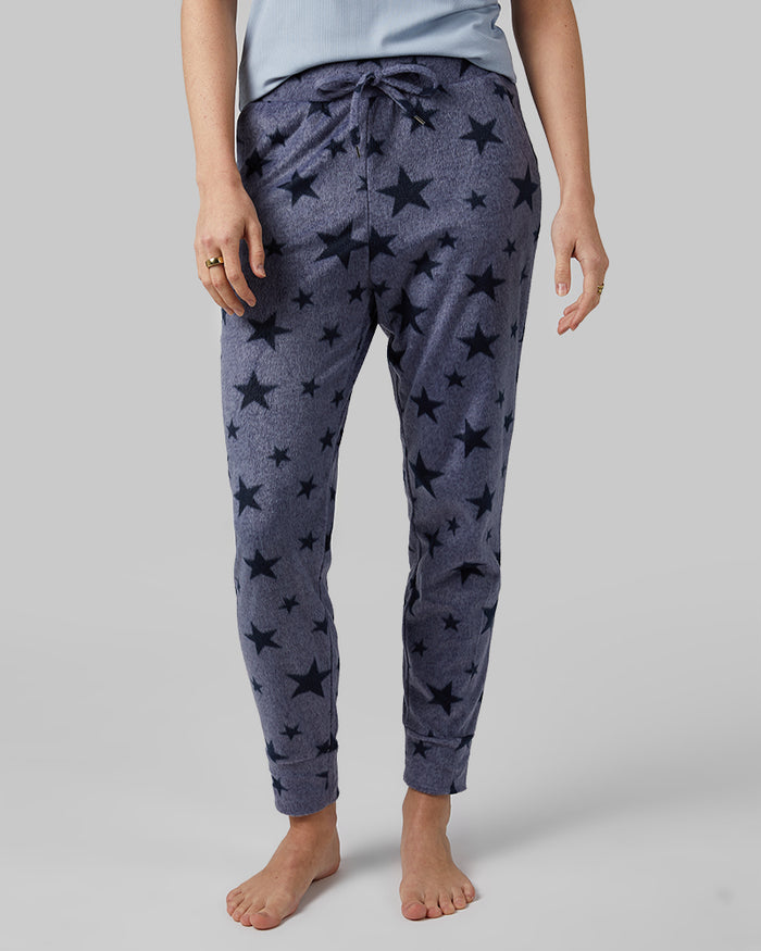 32 Degrees Navy Star Heather _ Womens Fleece sleep Jogger {model: Izzy is 5'9"and size 4 wearing size S}{bottom}{right} {bottom}{right}