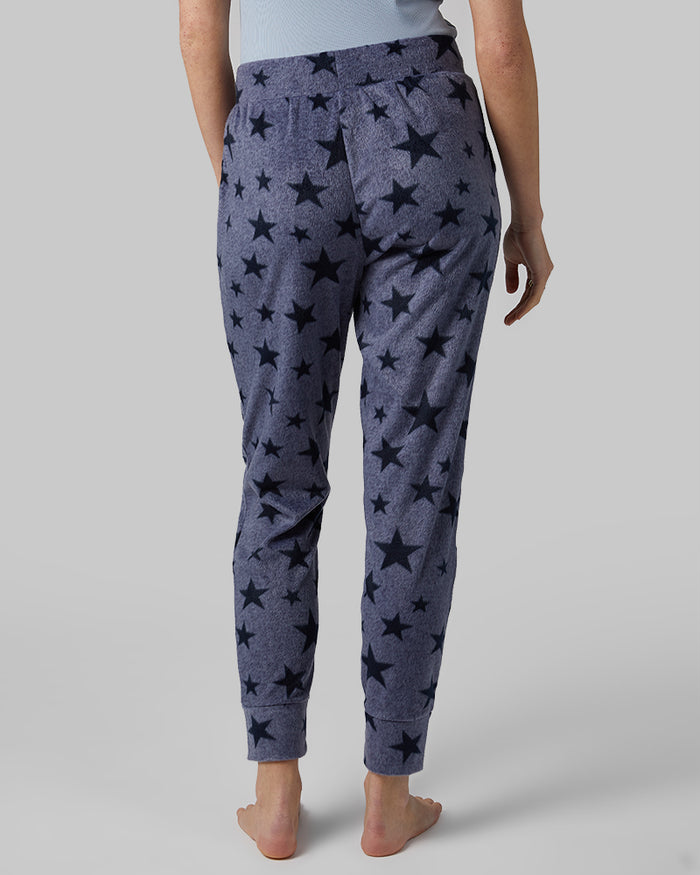 32 Degrees Navy Star Heather _ Womens Fleece sleep Jogger {model: Izzy is 5'9"and size 4 wearing size S}{bottom}{right} {bottom}{right}