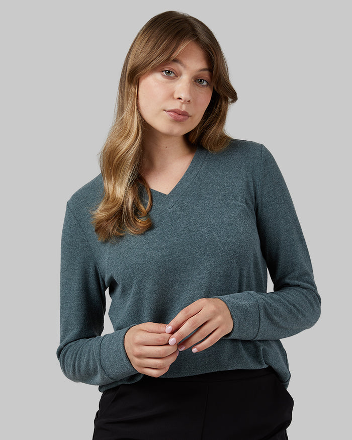 32 Degrees Magic Forest Heather _ Women's soft sweater Knit Vneck Top {model: Julia is 5'8"and size 4 wearing size S}{bottom}{right} {bottom}{right}