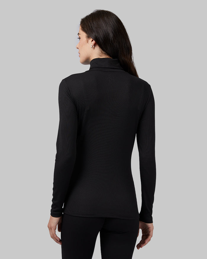 32 Degrees Black _ Women's soft Rib Turtleneck {model: Katie is 5'10"and size 4 wearing size S}{bottom}{right} {bottom}{right}
