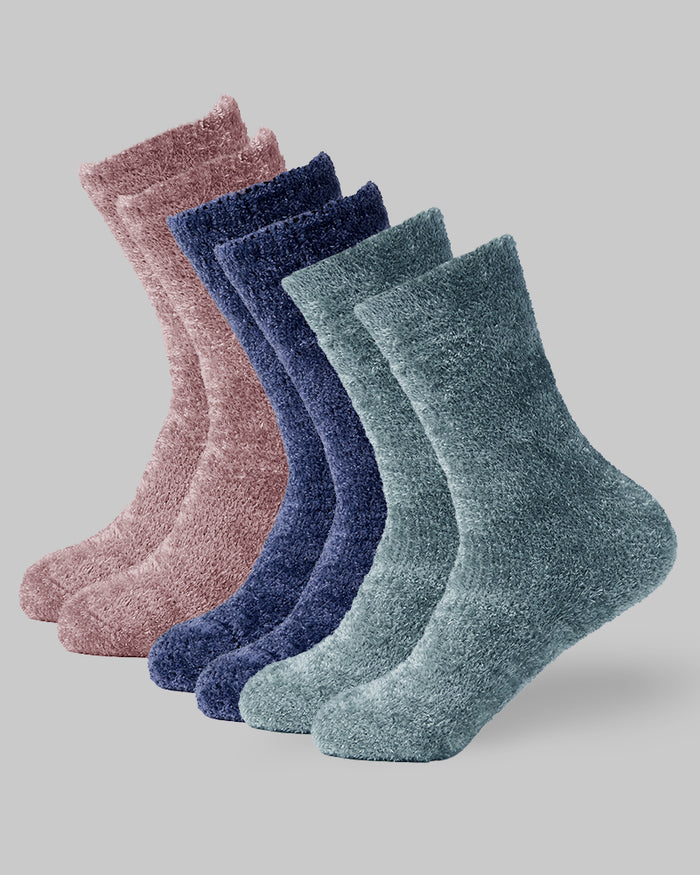 32 Degrees Night Navy / Saddle / Space Green Grey _ Women's 3-Pack Cozy Lounge socks {bottom}{right}