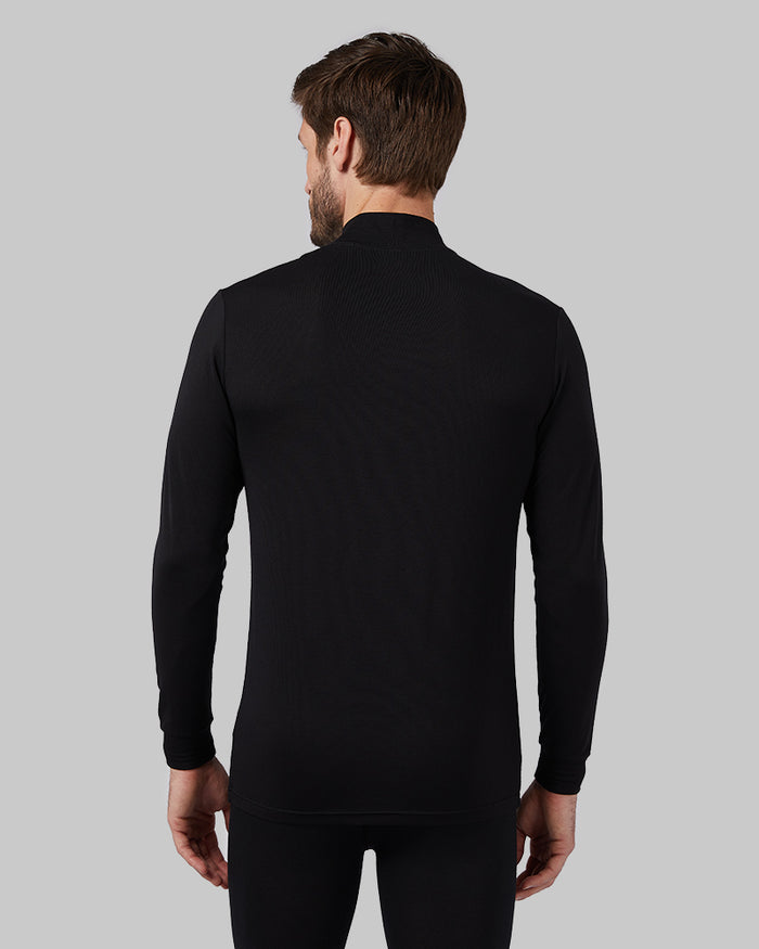 32 Degrees Black _ Men's Lightweight Baselayer Mock Top {model: Ryan is 6'2", wearing size M}{bottom}{right} {bottom}{right}