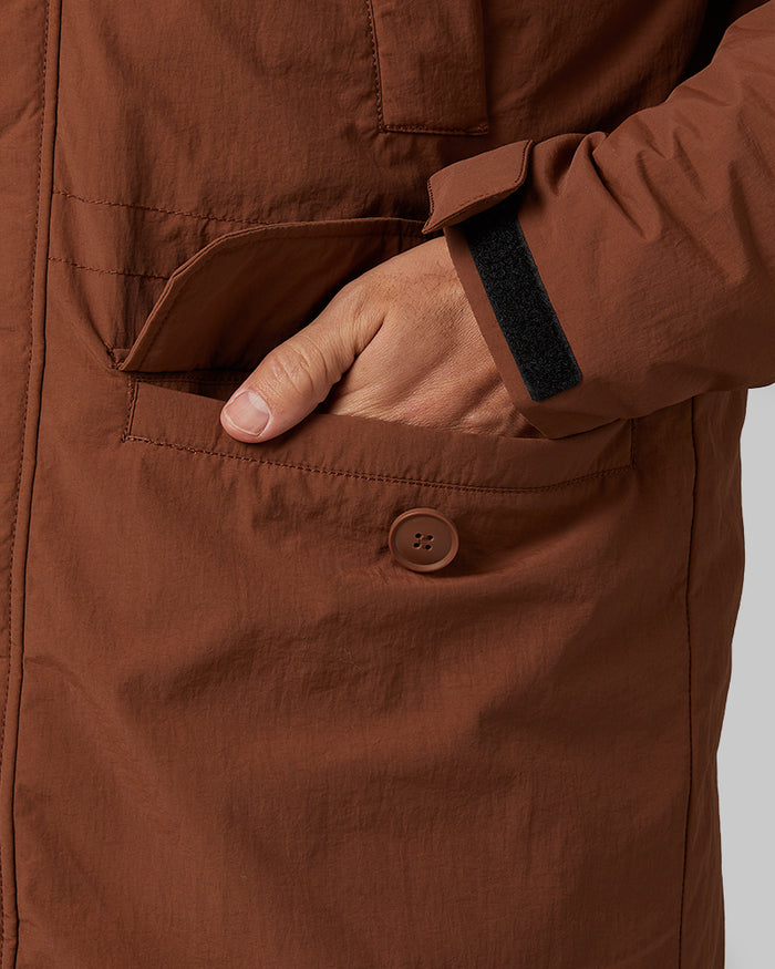 32 Degrees Brownberry _ Men's Commuter Tech sherpa-Lined Parka {model: Eduardo is 6'1", wearing size M}{bottom}{right} {bottom}{right}