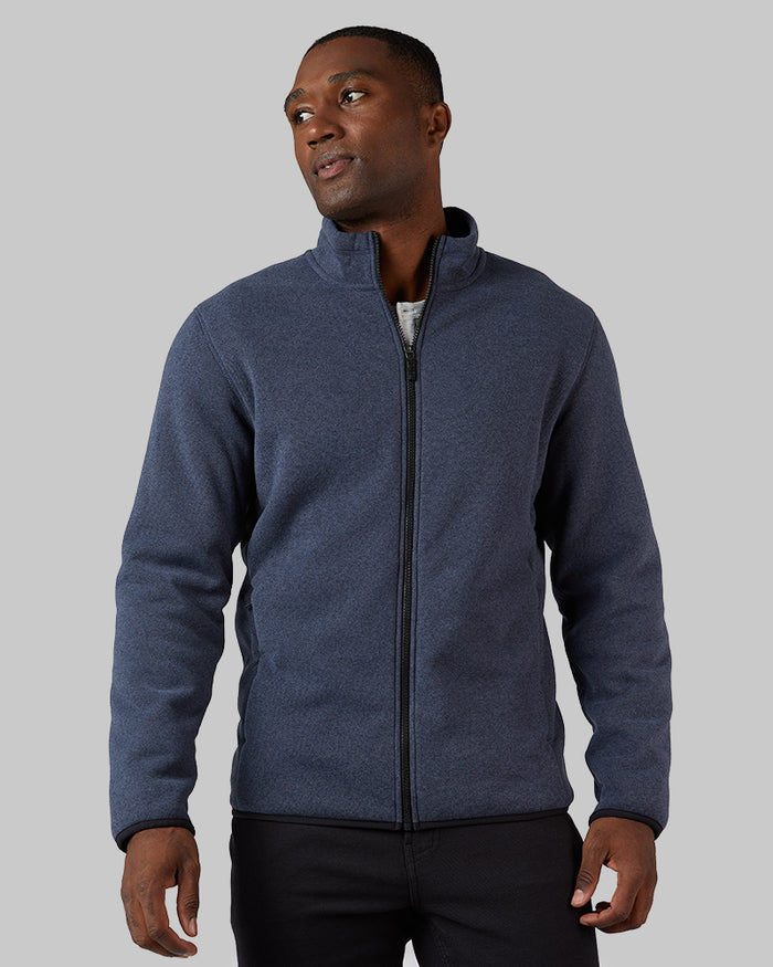 32 Degrees Navy Heather _ Men's Cloud Fleece sherpa-Lined Full Zip {model: Tradell is 6'1", wearing size M}{bottom}{right} {bottom}{right}