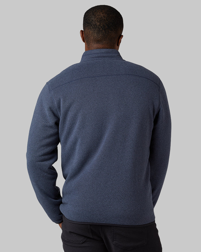 32 Degrees Navy Heather _ Men's Cloud Fleece sherpa-Lined Full Zip {model: Tradell is 6'1", wearing size M}{bottom}{right} {bottom}{right}