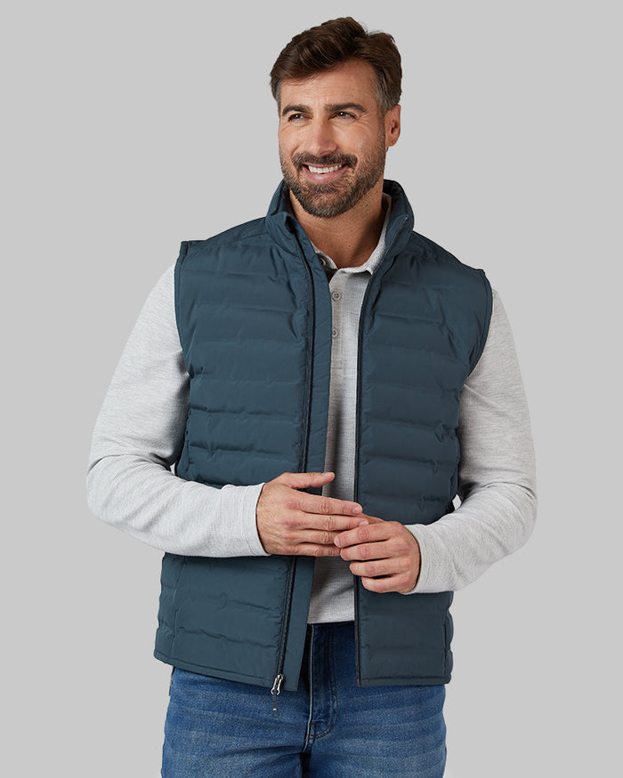 32 Degrees Dark Storm _ Men's Lightweight Packable Vest {model: Justin is 6'1", wearing size M}{bottom}{right} {bottom}{right}