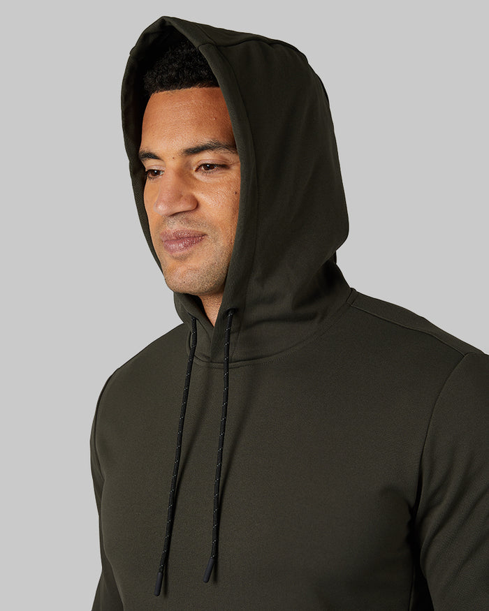 32 Degrees Army Green _ Men's soft stretch Terry Pullover Hoodie {model: Devin is 6'2", wearing size M}{bottom}{right} {bottom}{right}