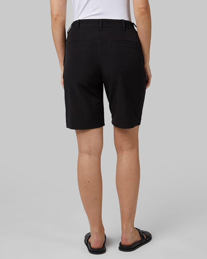 32 Degrees Black _ Women's stretch Woven Bermuda short {model: Monica is 5'8"and size S wearing size 4}{bottom}{right} {bottom}{right}