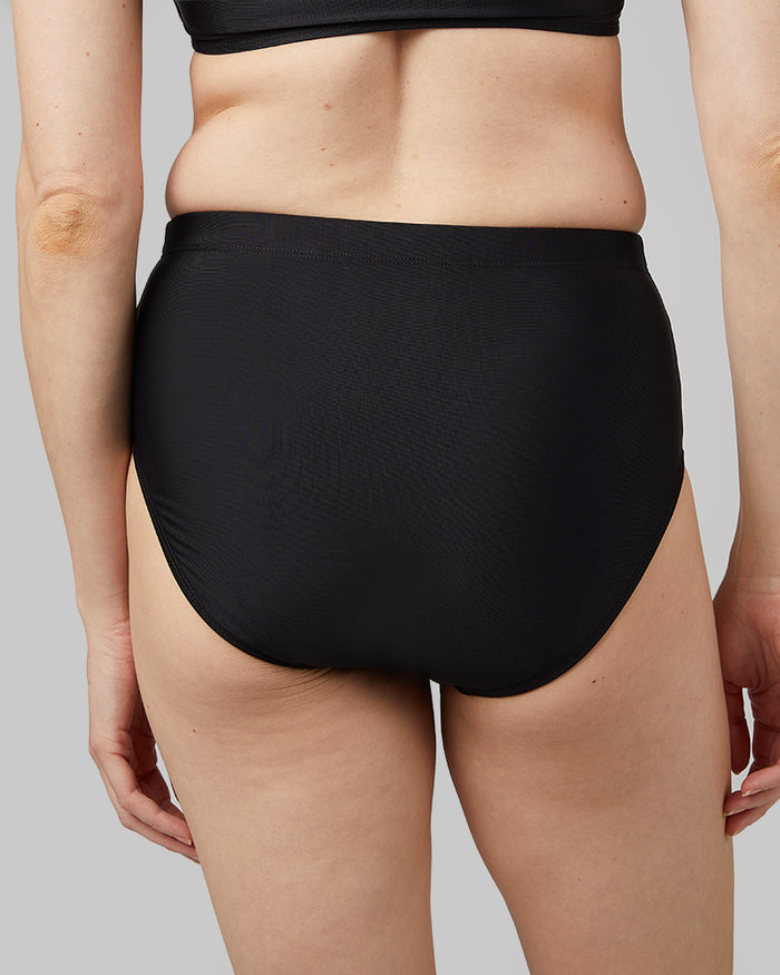 32 Degrees Black _ Women's High-Waist Bikini swim Bottom {model: Rachel is 5'9"and size 4 wearing size S}{bottom}{right} {bottom}{right}
