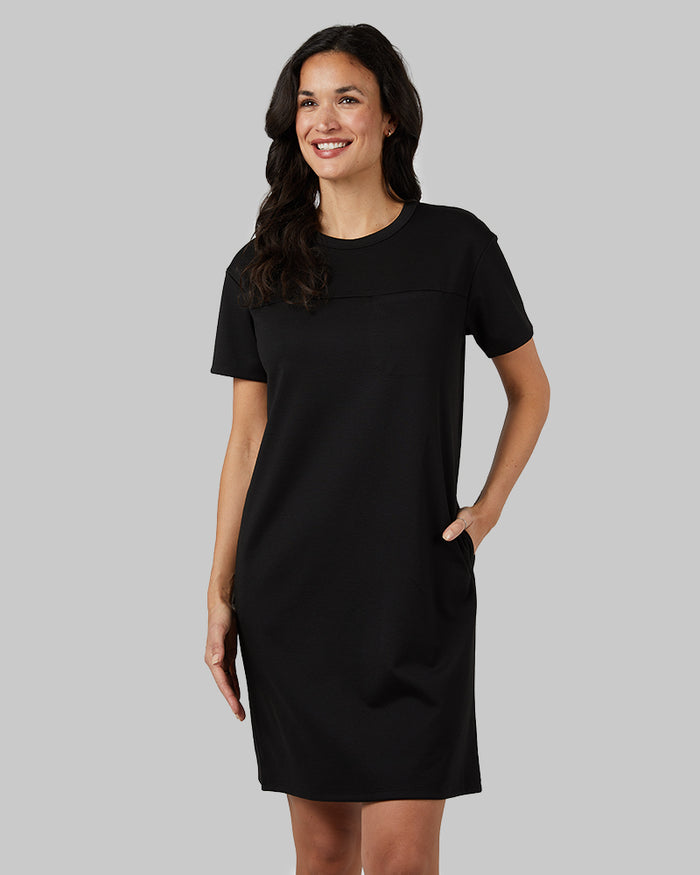 32 Degrees Black _ Women's Luxe Knit Pocket Dress {model: Scarlett is 5'10"and size 4, wearing size S}{bottom}{right} {bottom}{right}