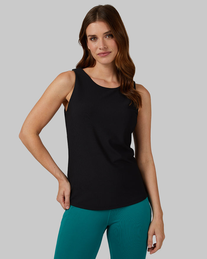 32 Degrees Black _ Women's Ottoman Ribbed Bra Tank {model: Lara is 5'9"and size 4, wearing size S}{bottom}{right} {bottom}{right}