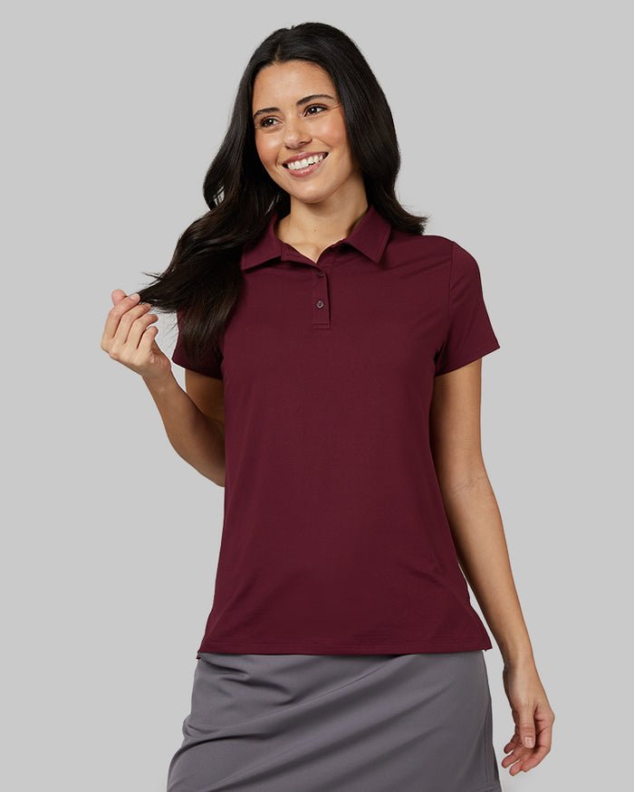 32 Degrees Maroon Banner _ Women's Cool Fitted Polo {model: Hali is 5'9"and size 4 wearing size S}{bottom}{right} {bottom}{right}