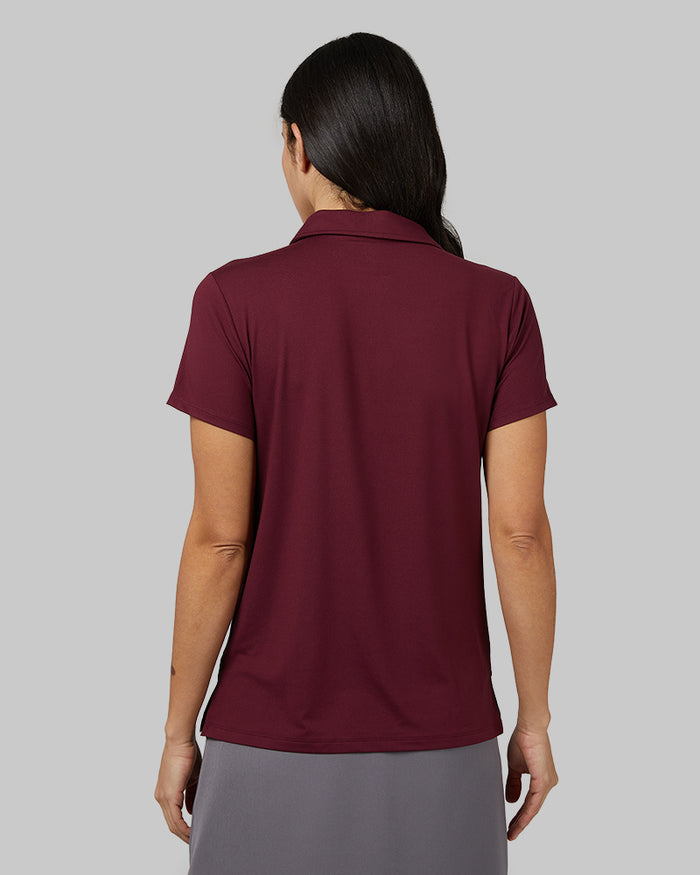 32 Degrees Maroon Banner _ Women's Cool Fitted Polo {model: Hali is 5'9"and size 4 wearing size S}{bottom}{right} {bottom}{right}