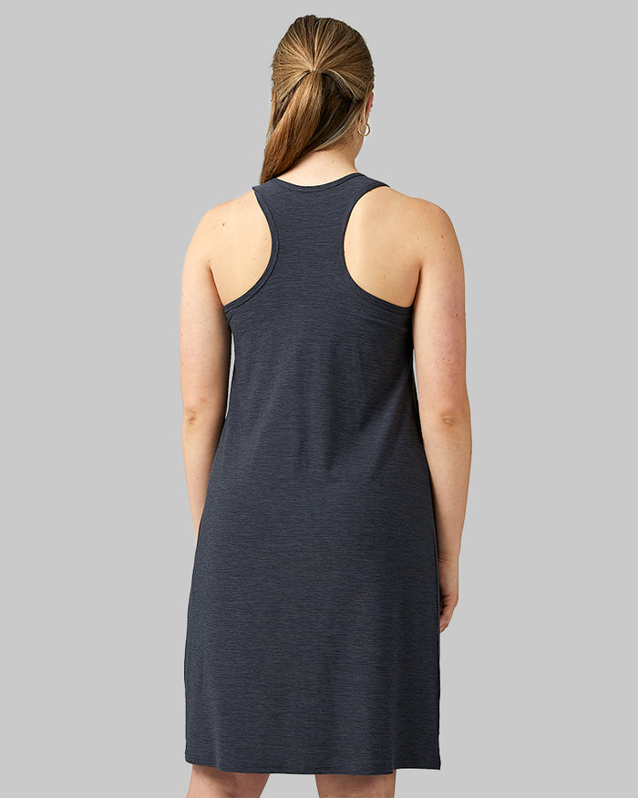 32 Degrees Black Space Dye _ Women's Cool Racerback Bra Dress {model: Blaise is 5'7"and size 6 wearing size S}{bottom}{right} {bottom}{right}