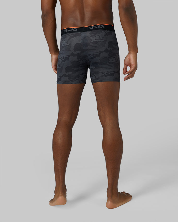 32 Degrees Black Camo _ Men's Cool Printed Active Boxer Brief {model: Isaiah is 6'2", wearing size M}{bottom}{right} {bottom}{right}