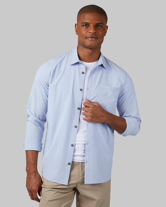 32 Degrees Bel Air Blue _ Men's Casual Long sleeve Dress shirt {model: Isaiah is 6'2", wearing size M}{bottom}{right} {bottom}{right}