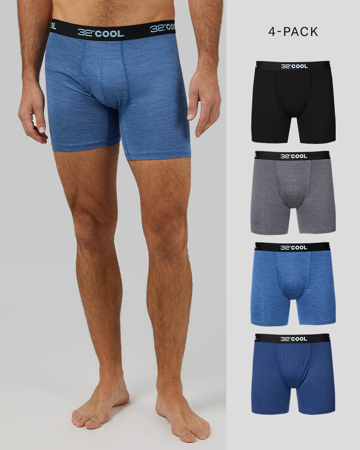 32 Degrees Black/Blue/Denim/Charcoal _ Men's 4-Pack Cool Boxer Brief {bottom}{right}