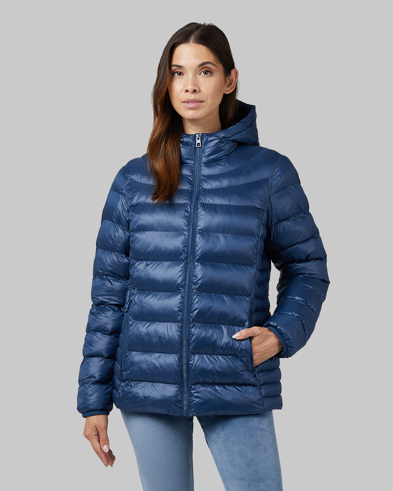 WOMEN'S SHINY POLY-FILL HOODED JACKET