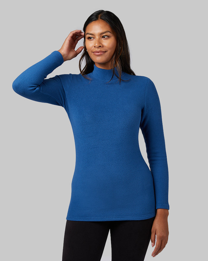 32 Degrees Navy Peony _ Women's Heavyweight Fleece Baselayer Mock Top {model: Victoria is 5'10" and size 4, wearing size S}{bottom}{right}{bottom}{right}
