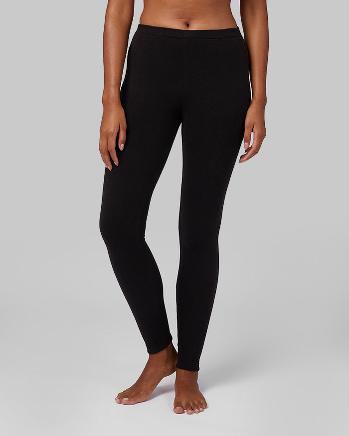 32 Degrees Black _ Women's Heavyweight Fleece Baselayer Legging {model: Victoria is 5'10" and size 4, wearing size S}{bottom}{right}{bottom}{right}