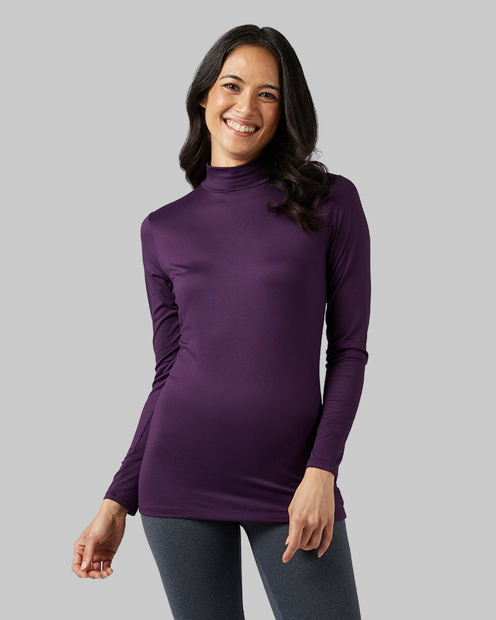 32 Degrees Irises _ Women's Lightweight Baselayer Mock Top {model: Mariana is 5'8" and size 4, wearing size S}{bottom}{right}{bottom}{right}