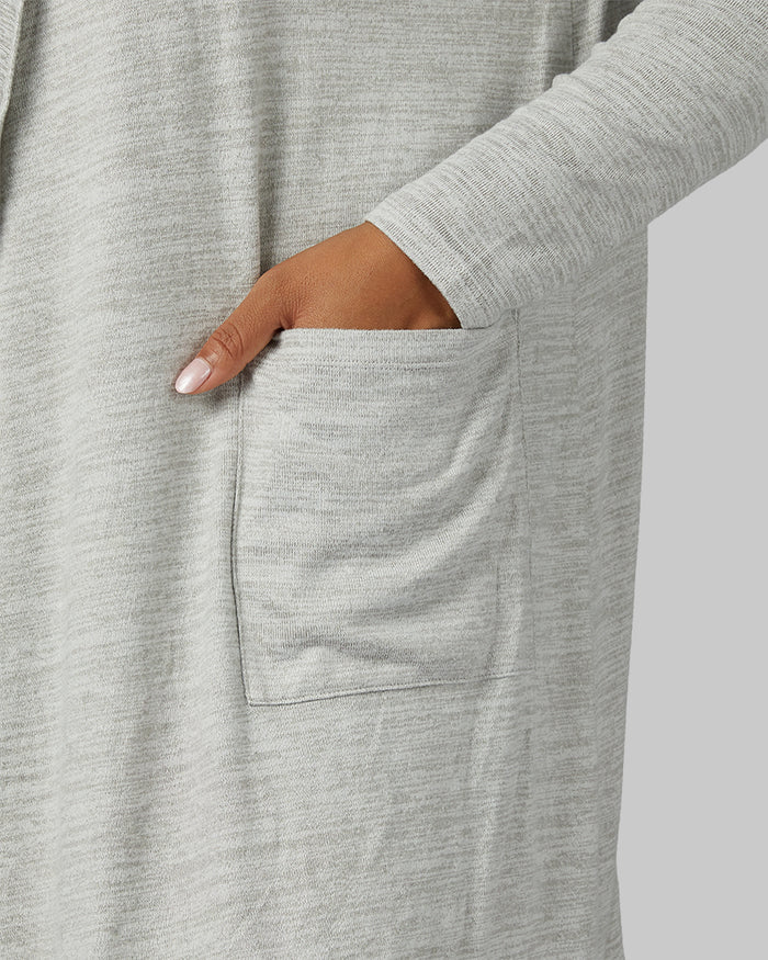 32 Degrees Ghost Grey Space Dye _ Women's Soft Comfy Wrap {model:Brianna is 5'10" and size 12, wearing size L}{bottom}{right}