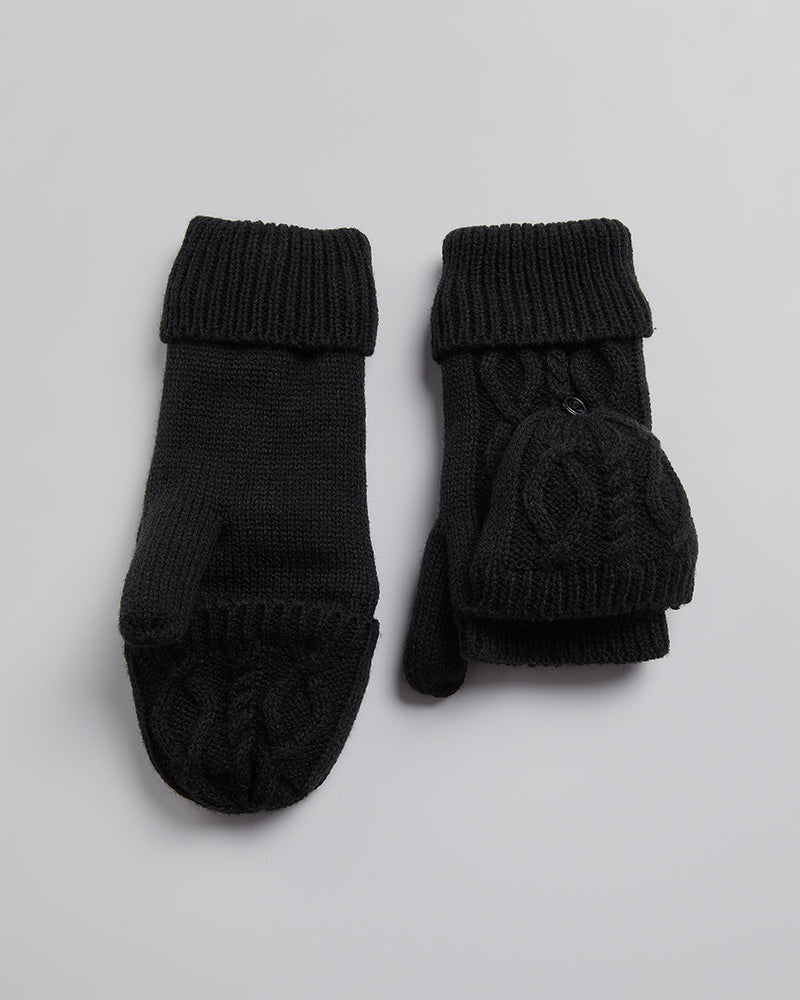 UNISEX CABLE KNIT FLIP-TOP MITTENS