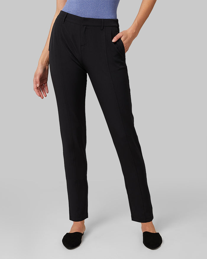 32 Degrees Black _ Womens Stretch Woven Pant {model: Katie is 5'10" and size 4, wearing size S}{bottom}{right} {bottom}{right}