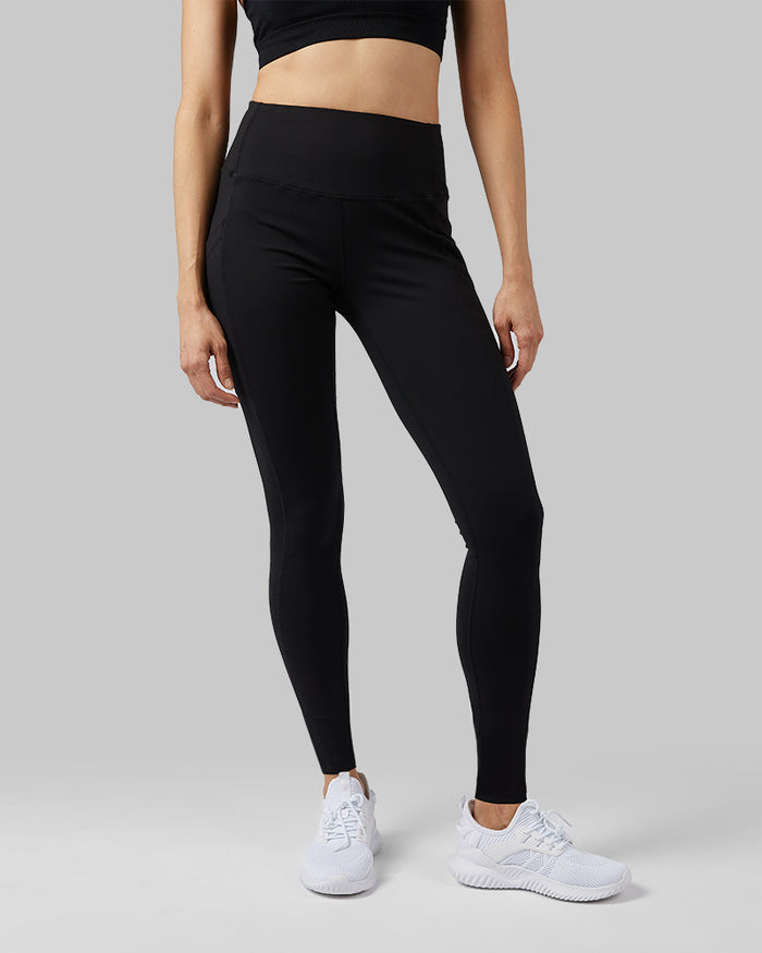 32 Degrees Black _ Women's High-Waist Active Legging {model:Mariana is 5'8" and size 4, wearing size S}{bottom}{right}