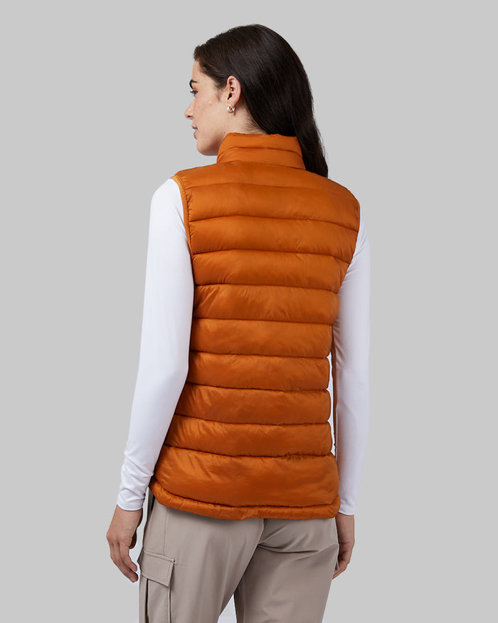 32 Degrees Pumpkin Spice _ Women's Lightweight Poly-Fill Packable Vest {model: Katie is 5'10", wearing size S}{bottom}{right} {bottom}{right}