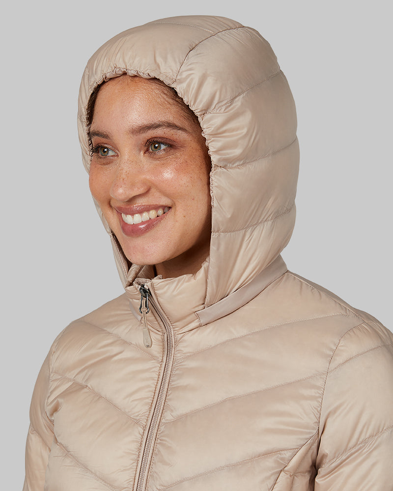 32 Degrees Heat Women's 3/4 Ultra-Light Down Packable Hooded Jacket Slim Fit Layering Water Repellant P 166163222