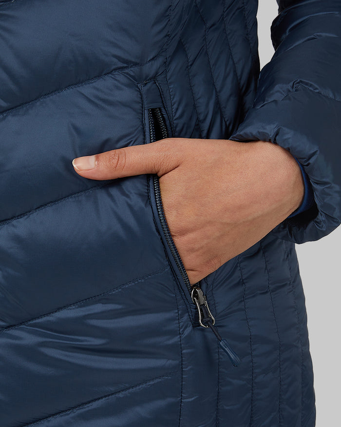 32 Degrees Moonlit Ocean _ Women's Ultra-Light Down Packable 3/4 Jacket {model: Renee is 5'9", wearing size S}{bottom}{right} {bottom}{right}