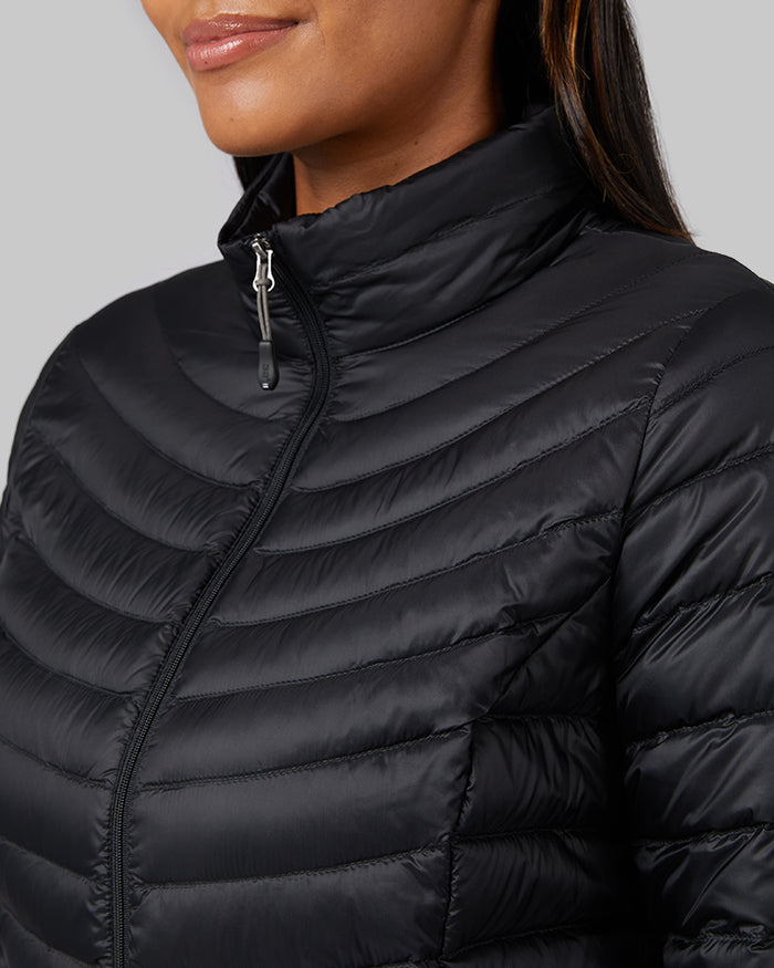 32 Degrees Black _ Women's Ultra-Light Down Packable Jacket {model: Victoria is 5'10", wearing size S}{bottom}{right} {bottom}{right}