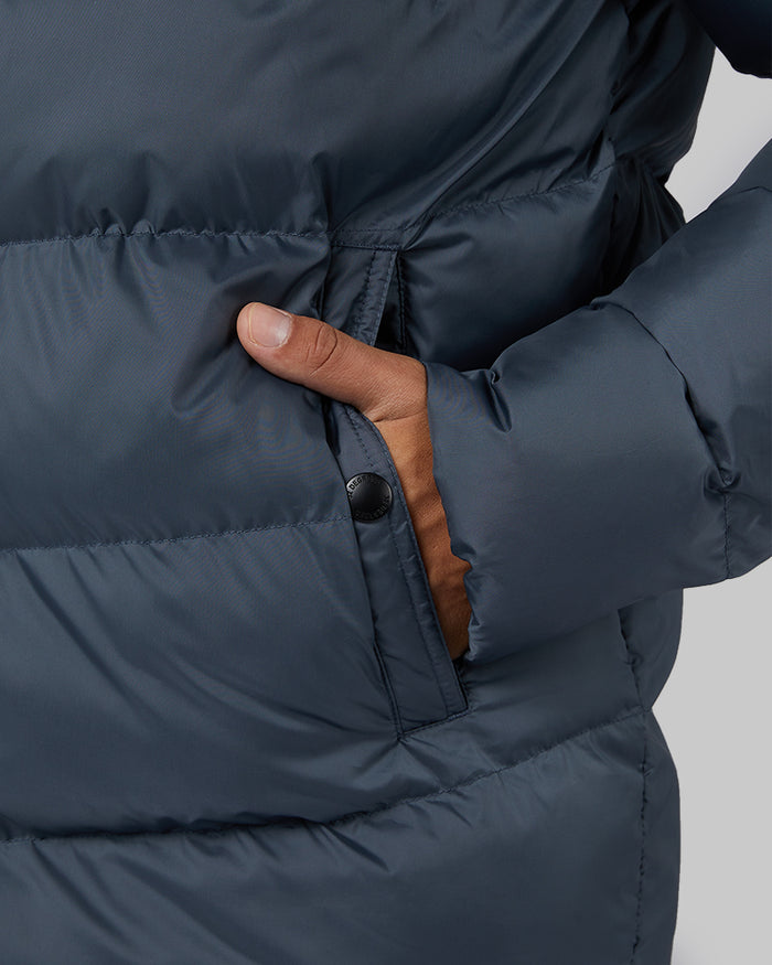 32 Degrees Slate _ Men's Microlux Heavy Poly-Fill Puffer Jacket {model: Markus is 6", wearing size M}{bottom}{right} {bottom}{right}