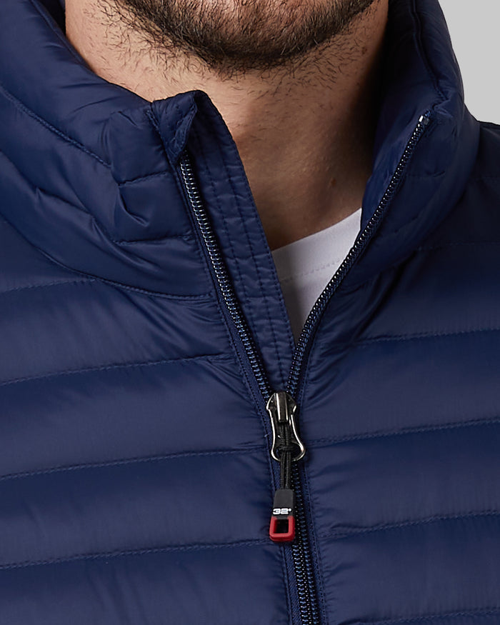 32 Degrees Dark Waves _ Men's Ultra-Light Down Packable Jacket {model: Ryan is 6'1", wearing size M}{bottom}{right} {bottom}{right}