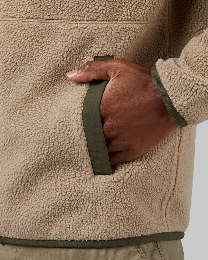 32 Degrees Khaki _ Men's Outdoor Sherpa Full Zip Jacket {model: Isaiah is 6'2", wearing size M}{bottom}{right} {bottom}{right}