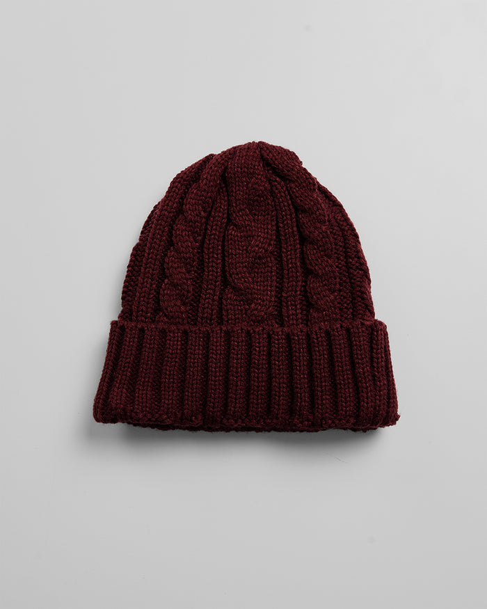 32 Degrees Burgundy_Cable Knit Beanie {bottom}{right}